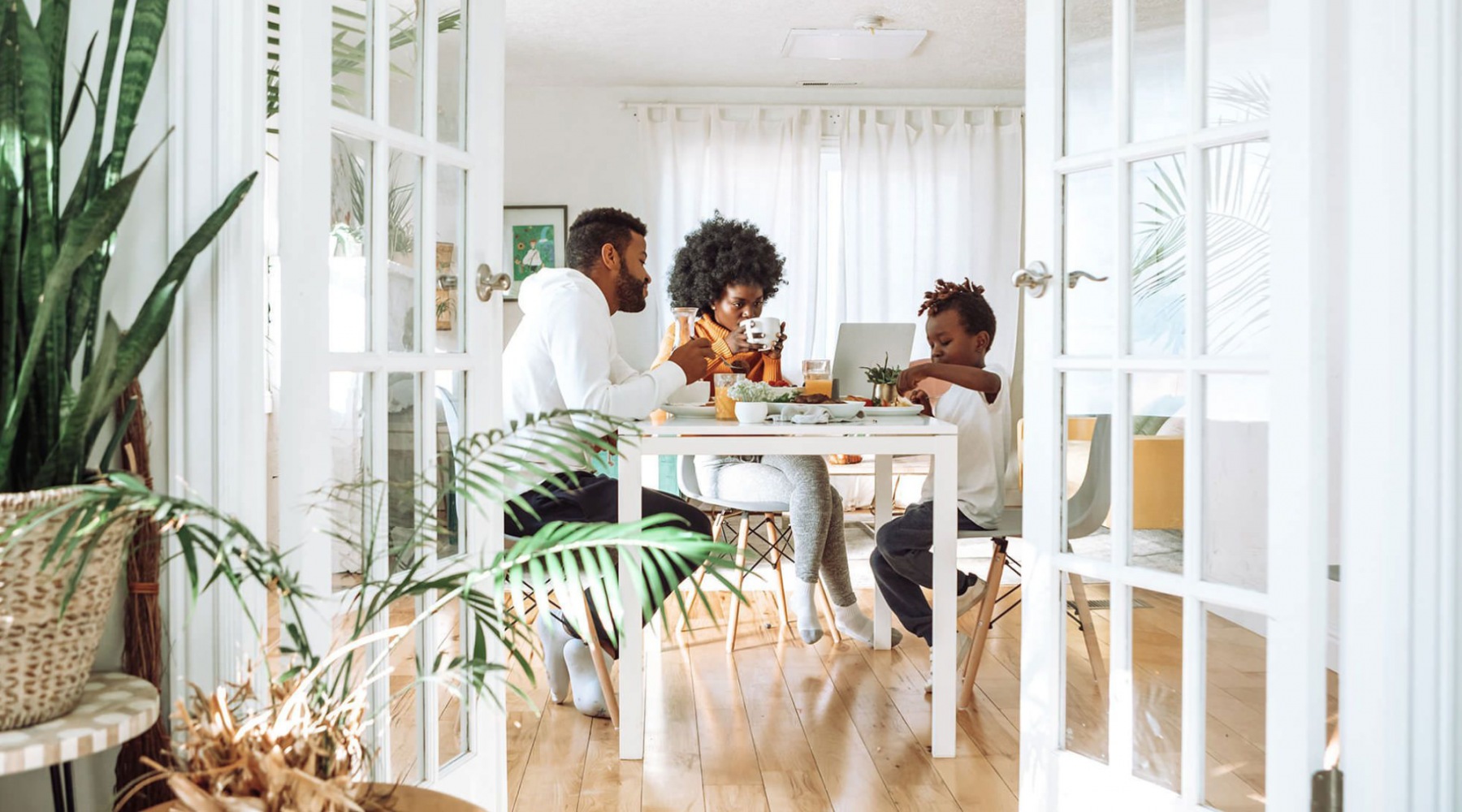 A family having breakfast together